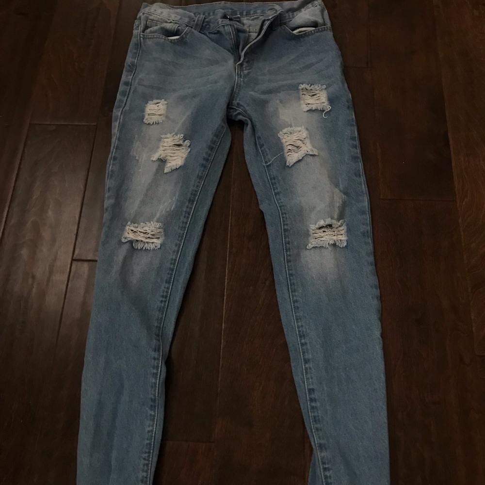 Boys Blue Distressed Slim Jeans Size 16